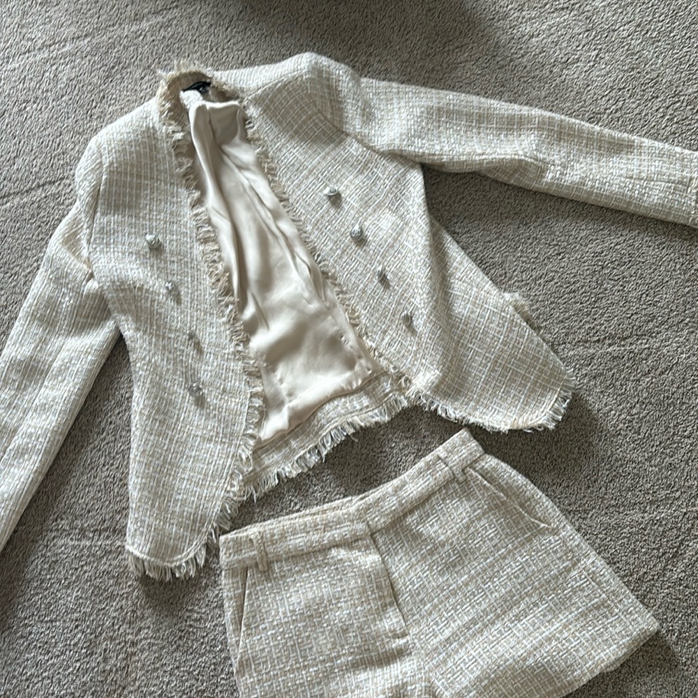 Aqua Blazer and shorts outfit